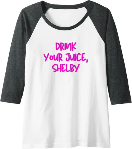 Vista 10 de Drink Your Juice Shelby - Camiseta de béisbol raglán con cita divertida, Negro, S Negro/Blanco