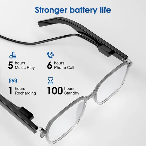 Vista 6 de Lentes de sol inteligentes con Bluetooth, lentes fotocromáticos anti luz azul, protección UV, audio de oído abierto, llamadas manos libres, control