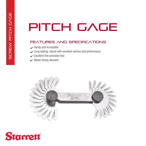 Vista 2 de Starrett Medidor de paso de tornillo de acero con dispositivo de bloqueo, ideal para trabajos de construcción y mejoras del hogar, rango