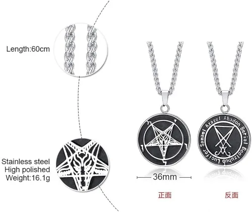 Vista 4 de Collar de acero inoxidable de la iglesia de Satanás para hombre Acero inoxidable No es una piedra preciosa