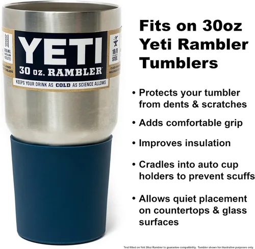 Vista 2 de Protector de silicona para funda de bota para vasos Yeti Rambler de 20 onzas, 26 onzas, 30 onzas y vaso Hydro Flask de 32 onzas (azul marino)