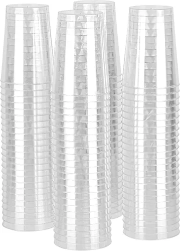 Vista 7 de PARTY BARGAINS Vasos de plástico duro transparente de 12 onzas, paquete de 100 vasos desechables rígidos de alta resistencia, vasos resistentes a
