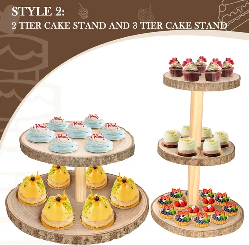 Vista 2 de Ayfjovs Soporte de madera para cupcakes de 5 niveles, soporte de madera rústica para tartas, soporte de exhibición de postres, rebanadas de madera