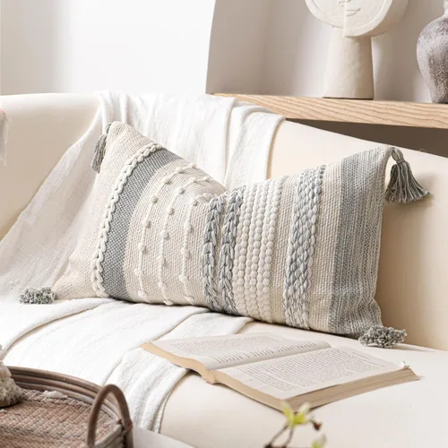 Vista 23 de BlissBlush Funda decorativa para cojín marrón 18x18 cuadrada estilo bohemio con borlas, funda de cojín para sofá, dormitorio, sala de estar