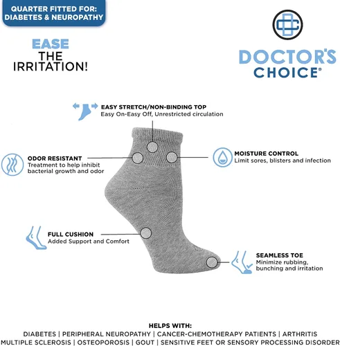 Vista 3 de Doctor's Choice Calcetines tobilleros diabéticos para hombre Fully Cushioned Footbed, Moisture-Wicking Fabric, Four-Way Stretch