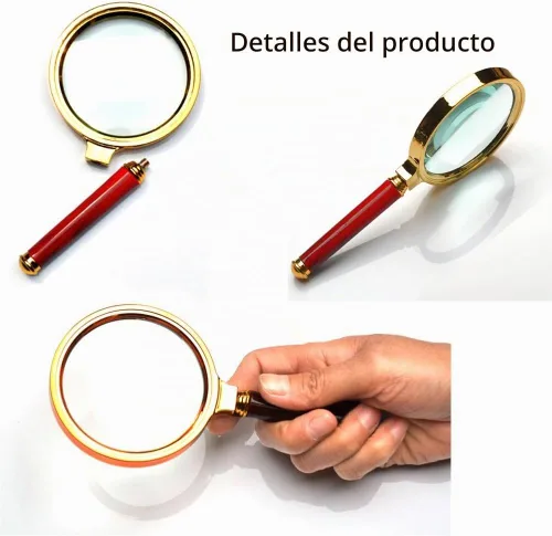Vista 3 de Kadaon Lupa de mano de 10 lupas de mano antiguas con mango de caoba para lectura de libros, inspección, monedas, insectos, rocas, mapas, crucigramas