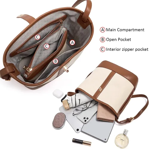 Vista 6 de LAORENTOU Cowhide Leather Women Crossbody Bag Purse Tote Style Handbags Trendy for Ladies