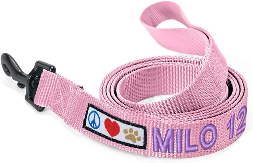 Vista 11 de Pawtitas - Correa personalizada de 6 pies para perro rosa XS/S con nombre y número de teléfono bordados, correa fuerte de nylon para razas pequeñas