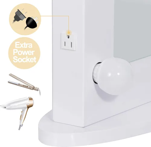 Vista 5 de Hollywood Espejo de tocador con luces, espejo de maquillaje de pie con 12 bombillas LED para vestidor y dormitorio, blanco, iluminación de 3