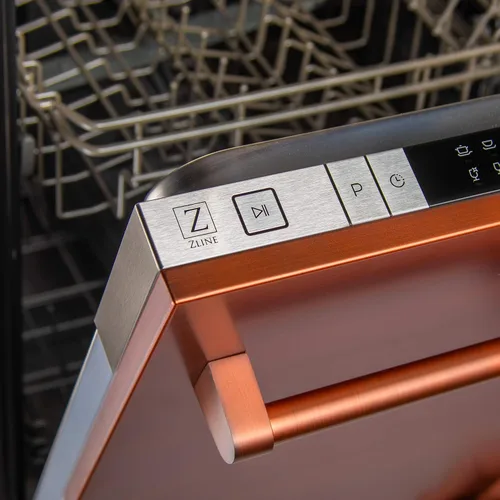 Vista 3 de ZLINE - Lavavajillas de 24 pulgadas con control superior en cobre de 120 voltios con bañera de acero inoxidable y mango de estilo tradicional