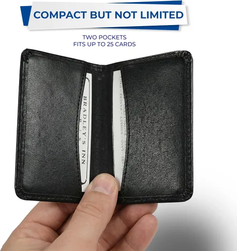Vista 5 de Samsill tarjetero de piel auténtica, estuche para 25 tarjetas comerciales, negro