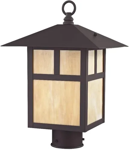 Vista 6 de Livex Lighting 2134-07 Montclair Mission 1 Light Outdoor Bronze Finish - Cabezal de poste de latón macizo con vidrio Tiffany iridiscente