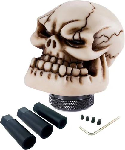 Vista 6 de Pomo de cambios con forma de calavera para palanca de cambios de coche, color beige, ajuste universal para la mayoría de las transmisiones manuales