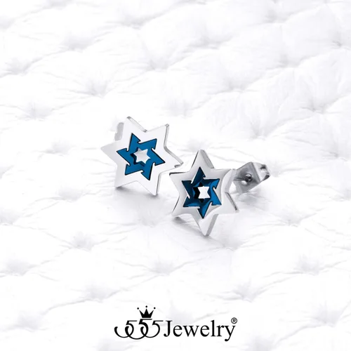 Vista 4 de 555Jewelry Aretes hipoalergénicos de acero inoxidable con estrella de David para mujeres y niñas