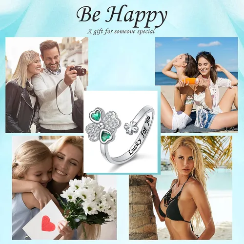 Vista 7 de Anillos de ansiedad para mujer, plata de ley S925, ópalo de piedra lunar, turquesa, sol, estrella y luna, anillo giratorio ajustable, abierto