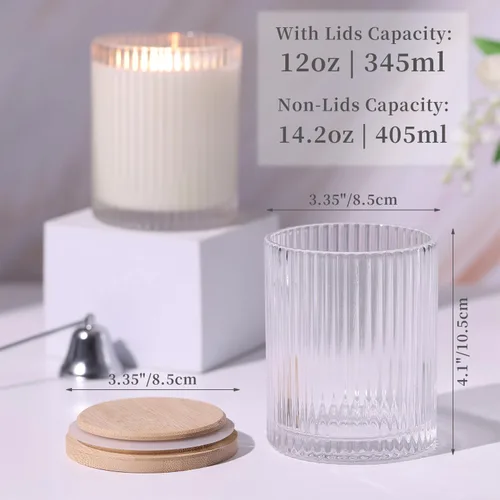 Vista 2 de Tarros de vela de vidrio transparente de 14 onzas para hacer velas, paquete de 6 frascos de vela vacíos a granel con tapas y accesorios de bambú