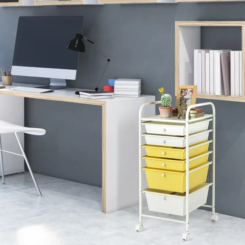 Vista 4 de Giantex Carro Organizador con 6 Cajones, con Ruedas, para Herramientas, Papel de Recortes, Hogar, Oficina, Escuela, Carro Utilitario Móvil Multiusos