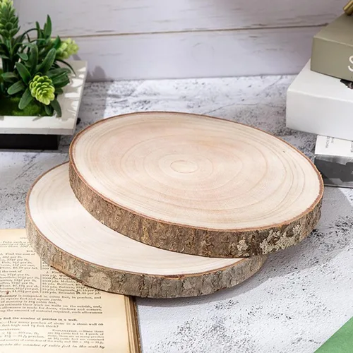 Vista 7 de Sancodee 8 piezas grandes de rodajas de madera sin acabar, tablas de madera de 6-7 pulgadas para centros de mesa, círculos de madera natural