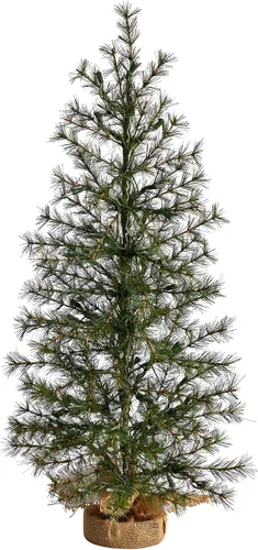 Vista 3 de Nearly Natural Árbol de Navidad artificial de 3 pies con 50 luces LED transparentes en una base de arpillera