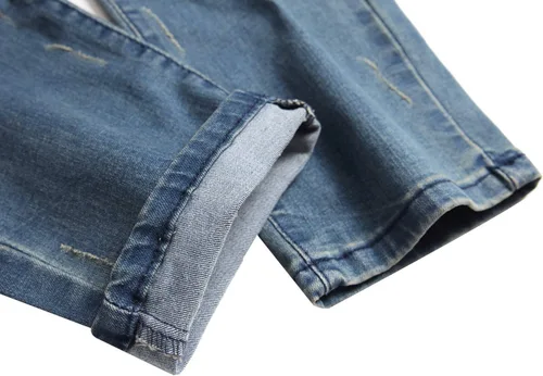 Vista 9 de QIMYUM Jeans ajustados para hombre, jeans ajustados rasgados para hombre, jeans de motociclista, elásticos, pantalones de mezclilla de Moto Cargo