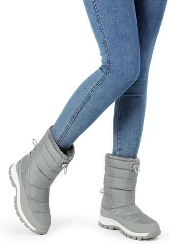 Vista 5 de DREAM PAIRS Botas de nieve de invierno para mujer, impermeables, ligeras, cálidas, a media pantorrilla