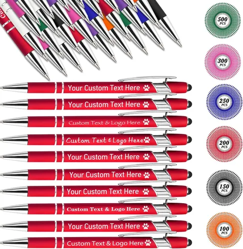 Vista 30 de Bolígrafos personalizados personalizados con nombre de flor de nacimiento a granel, bolígrafo grabado personalizado con lápiz capacitivo, logotipo