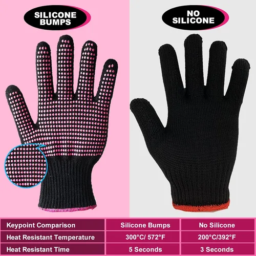 Vista 3 de Guantes térmicos para peinar el cabello, 2 guantes resistentes al calor con golpes de silicona