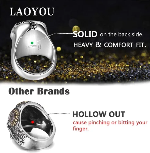 Vista 3 de LAOYOU Skull Ring, Mens Stainless Steel Vintage Skull Bottle Opener Rings, Big Solid Heavy Gothic Biker Ring Christmas for Men Boys
