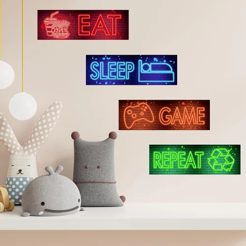 Vista 6 de Calcomanía de pared de videojuegos de neón, decoración de pared para niños, decoración de juegos para habitación de niños, videojuegos, arte