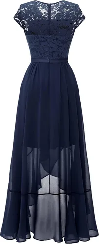 Vista 7 de Bbonlinedress Vestido de cuello en V para mujer con encaje floral alto-bajo, para invitadas de boda, graduación, cóctel, fiesta formal y dama