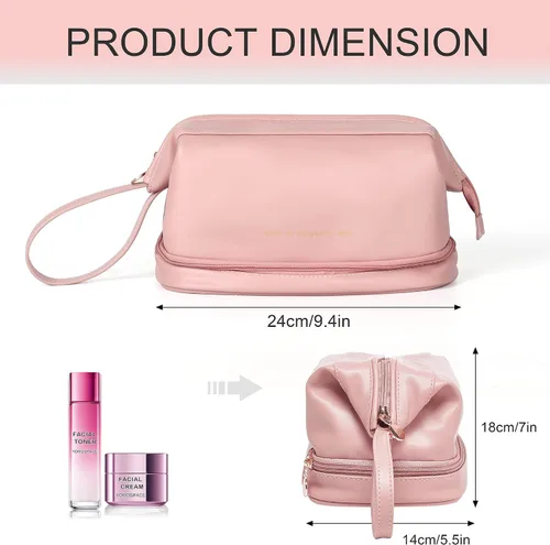 Vista 2 de Nuevo bolso cosmético del viaje de la capacidad grande, bolso del organizador del maquillaje, diseño interior claro del bolsillo, C-rosa, Clásico