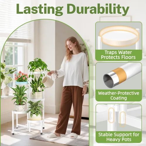 Vista 5 de iDavosic.ly Soporte para plantas para interiores y exteriores, estante esquinero de metal de 5 niveles, estante alto plegable para orquídeas