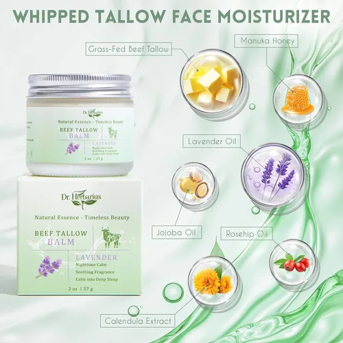 Vista 2 de Sarga de ternera para la piel: hidratante facial de sarga batida para calmar y calmar la noche, 100% orgánico, puro natural, textura crema hecha a