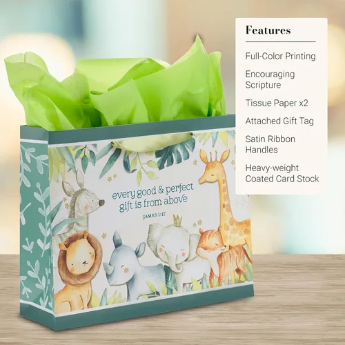 Vista 4 de Christian Art Gifts Bolsa de regalo grande de las Escrituras de Paisaje con tarjeta de felicitación y juego de papel de seda para niños: cada