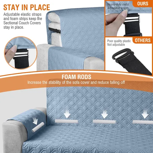 Vista 5 de VANSOFY Fundas para Sofá Seccional 100% Impermeables Funda Deslizable para Sofá en Forma de L 3 Piezas Reversible Funda para Chaise Lounge para Sofá