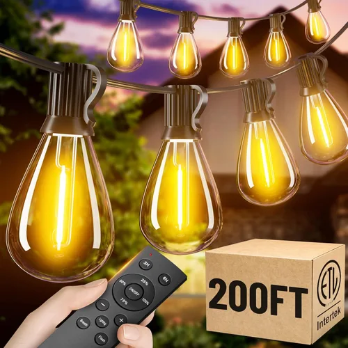 Vista 8 de Jerritte - Cadena de luces LED para exteriores de 60 pies con 16+1 bombillas Edison inastillables IP65 impermeables, 2700K regulables, luces