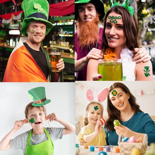 Vista 5 de Zeecdatoo 23 hojas grandes de accesorios de tatuajes para el día de San Patricio, más de 100 piezas de tatuajes temporales de trébol de la suerte
