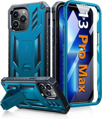 Vista 9 de FNTCASE Funda para iPhone 13 Pro Max: [Protector de pantalla y soporte integrados] [Protección contra caídas de grado militar] Funda de teléfono