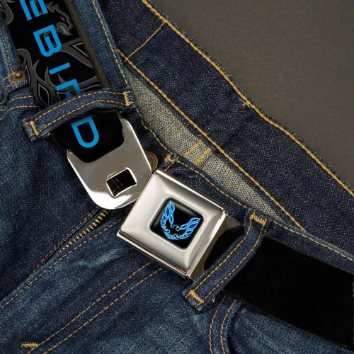 Vista 2 de Buckle-Down Cinturón de seguridad Pontiac FIREBIRDLogo NegroGrisesAzules - 1.0" Ancho - 20-36 pulgadas de largo