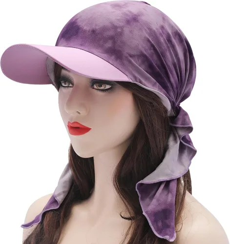 Vista 2 de ZLYC Gorro ligero con ala de quimioterapia para mujer, bufanda para la Tie Dyed Purple
