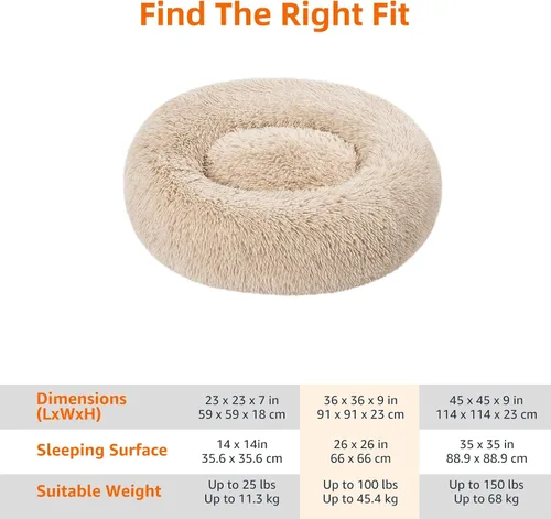 Vista 3 de Amazon Basics Donut Pet Bolster - Cama de pelo sintético para perro, beige, 36" x 36