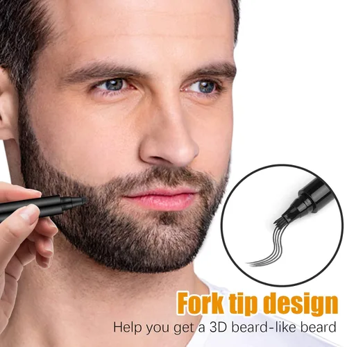 Vista 13 de Kit de aseo de barba negra resistente al agua de larga duración para hombre, bolígrafo de punta de micro-tenedor, cepillo de cerdas para bigote