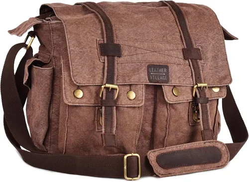 Vista 11 de Bolsa bandolera de hombro de lona LEATHER VILLAGE para hombres y mujeres – Elegante bandolera estilo mochila para oficina, viajes y uso diario