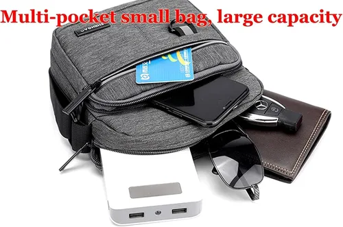 Vista 4 de Pequeño bolso cruzado de lona para hombre, pequeño bolso de hombro, mini bolso de mensajero para teléfono celular, monedero portátil