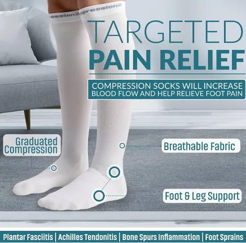 Vista 3 de CompressionZ 30-40 mmHg Knee High Compression Socks, Men & Women Argyle Negro: Paquete de 2