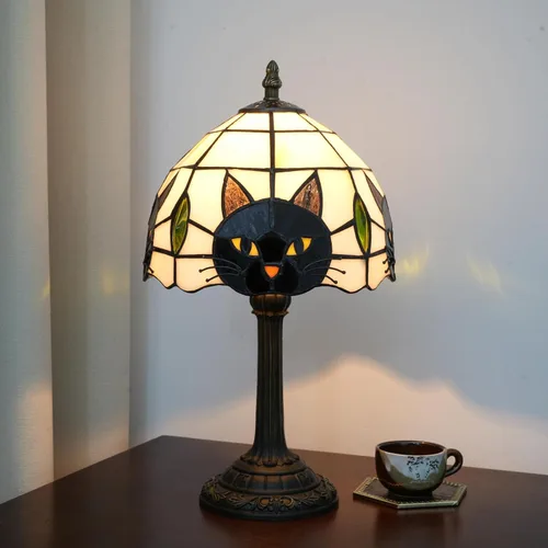 Vista 6 de Lámpara Tiffany de vidrio emplomado con murciélago azul océano, lámpara de mesa de 12" x 19", hecha a mano, decoración costera lista para LED