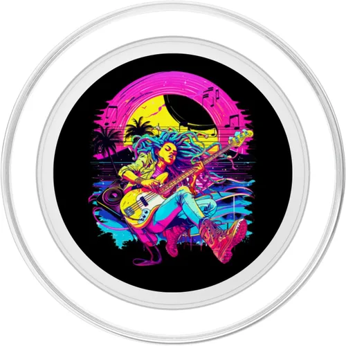 Vista 2 de Retro 80's 90's streetwear synthwave Guitar lady Guitarist PopSockets MagSafe PopGrip for iPhone