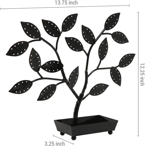 Vista 7 de MyGift - Árbol para colgar joyas, aretes y collares con charola para anillos., Metal, Negro, S