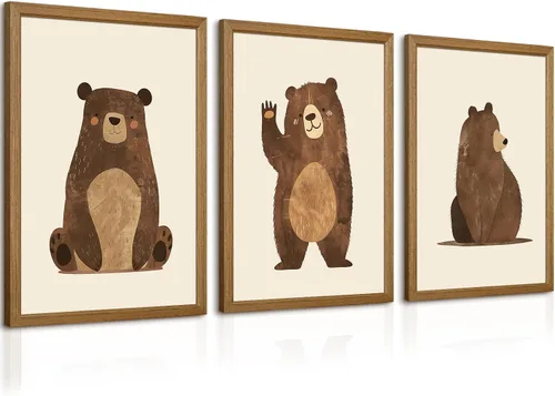 Vista 14 de Arte de Pared para Guardería de Osos, Decoración Póster de Lienzo para Niños, Decoración de Pared para Guardería de Bebé Niño, Imágenes de Animales