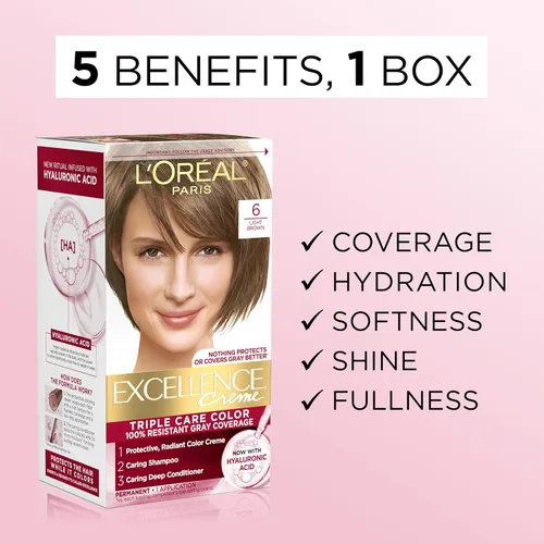Vista 3 de L'Oreal Paris Excellence Crème Tinte Permanente para el Cabello, Color de Cabello de Triple Cuidado con Complejo Pro-Keratina para una Cobertura